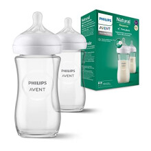 Avent Natural Response Glass Baby Bottle - 2X 240ml Baby Milk Bottle, BPA Free for Newbown Babies 1 Month+ (Model SCY933/02)