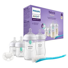 Avent AirFree Vent Baby Bottle Newborn Gift Set - 4 Baby Milk Bottles with Air-Free Vent, Ultra-Soft Pacifier and Bottle Brush, Babies Aged 0-12