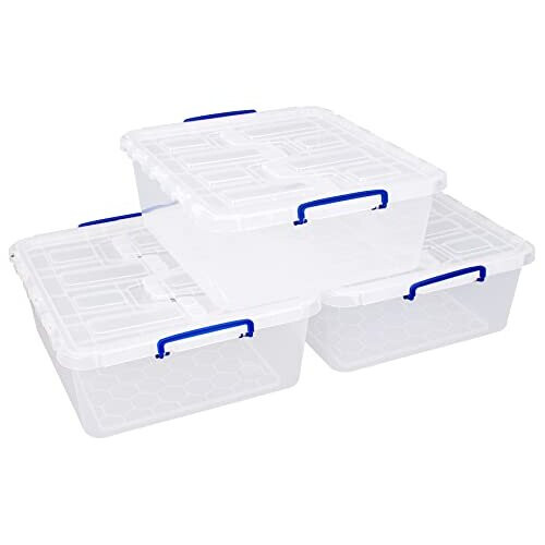 Really Useful Really Useful Plastic Storage Box 31.5 Litre Clear Winged Lid (Pack of 3)