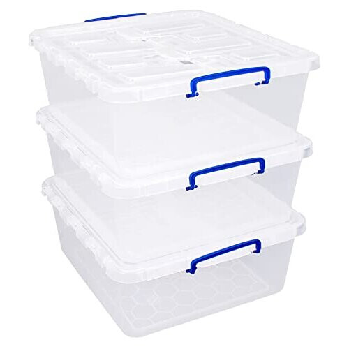 Really Useful Really Useful Plastic Storage Box 31.5 Litre Clear Winged Lid (Pack of 3) 1