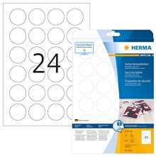 Extra-Strong Adhesive Anti Tamper Security Foil Labels, 24 Labels Per A4 Sheet, 600 Labels, White, Round, Ø 40 mm (4234)