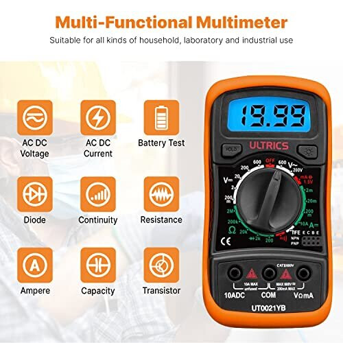 Digital Multimeter, Voltmeter Ammeter Ohmmeter Circuit Checker with Backlight LCD Test Leads, Portable Multi Tester Measures OHM AC DC Voltage Current 2