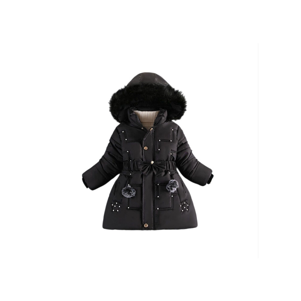 (Black, 4-5 Years) Kids Girls Long Coat Jacket Hooded Winter UK Stock