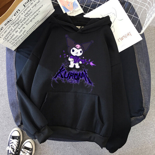 (Black, M) Hoodie Kuromi Kawaii Grunge Gothic Punk Cartoon Print Loose Harajuku Tops