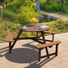 6-Person Round Wood Picnic Table and Bench Set
