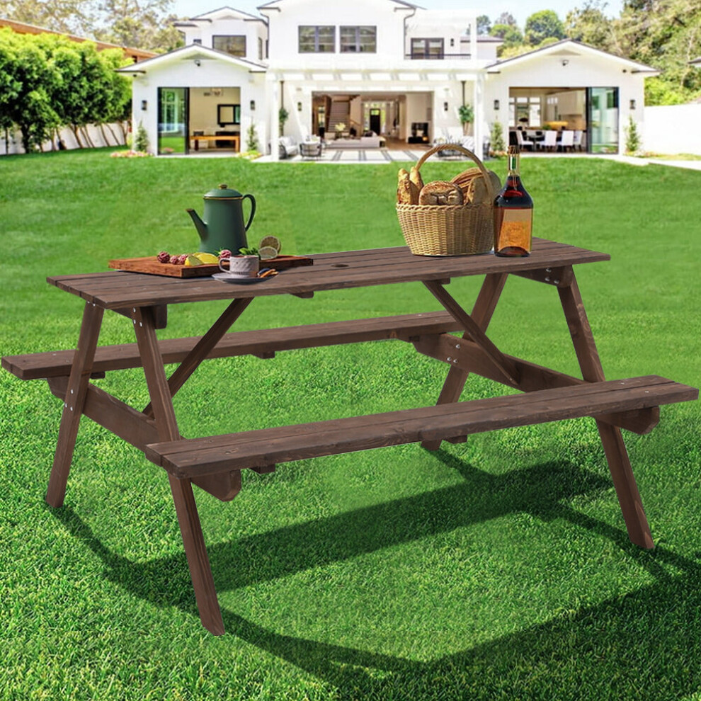 Solid Wood Rectangle Picnic Table and Bench Set