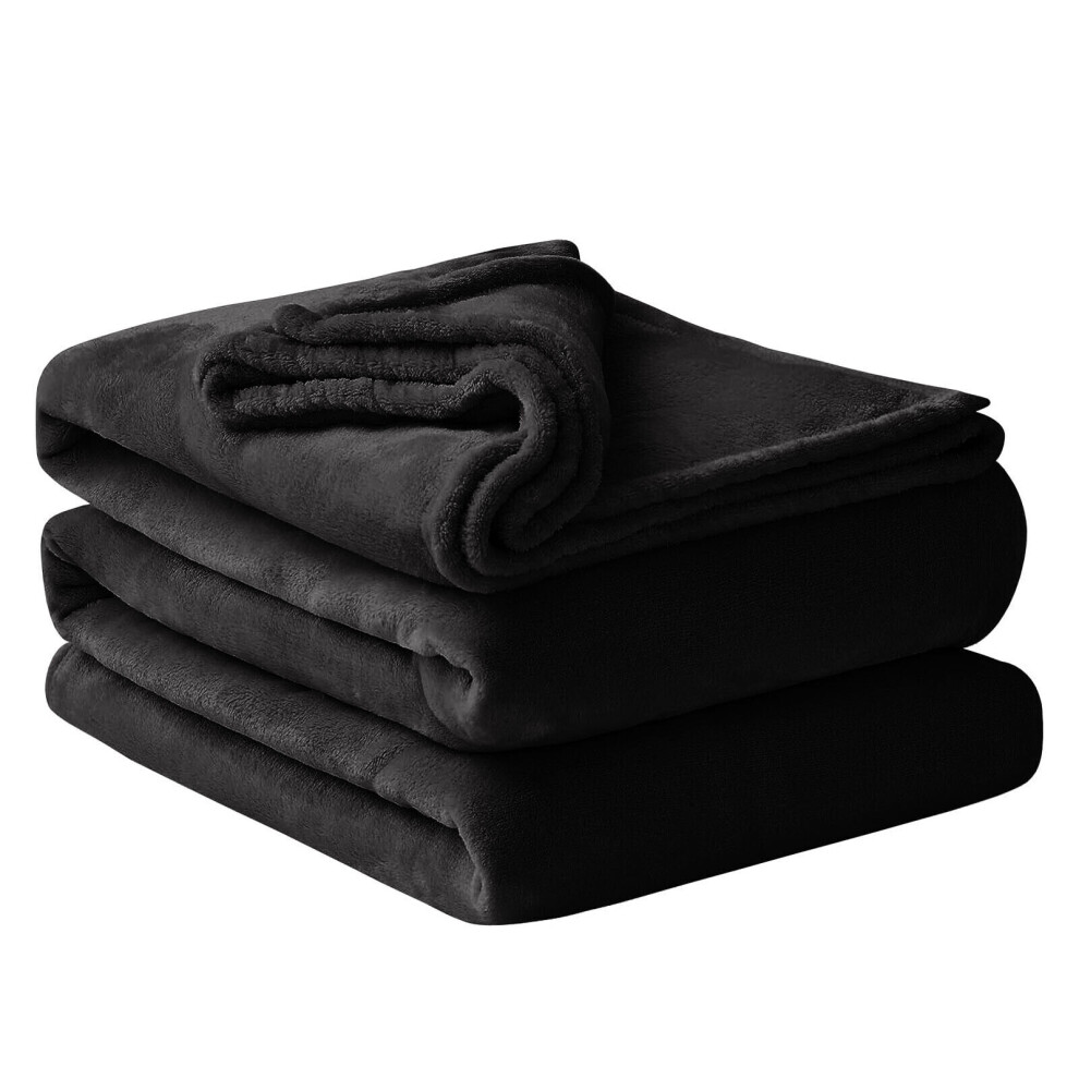 (King Blanket) Black Blankets Throw Warm Soft Plush Fleece Blanket