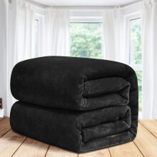(Double Blanket) Black Blankets Soft Warm Sofa Bed Fleece Throw UK