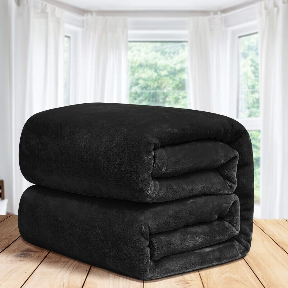 (Double Blanket) Black Blankets Throw Warm Soft Plush Fleece Blanket