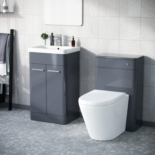 1000mm Steel Grey Vanity with WC Unit And Round Rimless BTW