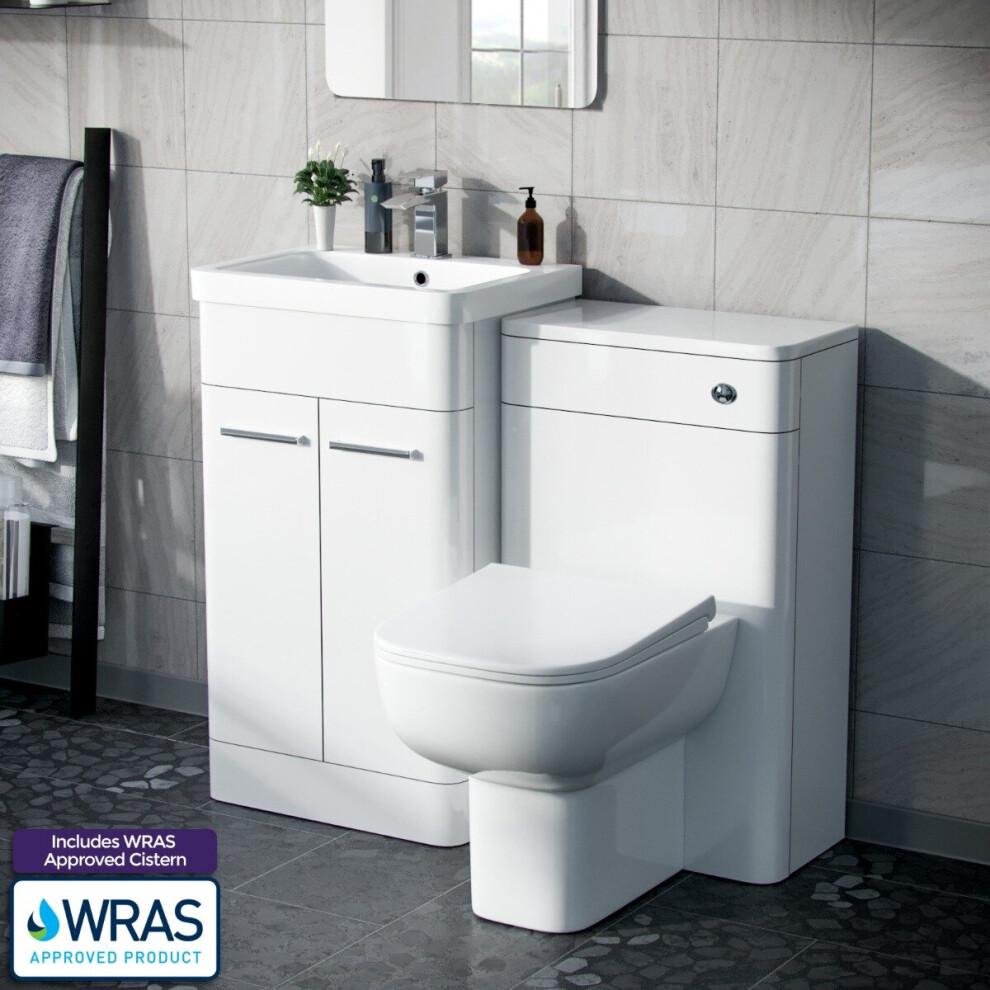 Nes Home Afern 500Mm Vanity Basin Unit, Wc Unit & Debra Rimless Back To Wall Toilet White