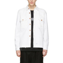 (Off White, XS) DIESEL D ELOV Mens Denim Jacket Distress Long Sleeve