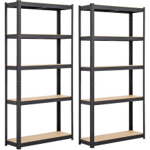 2 x Heavy-Duty Black Adjustable 5-Tier Boltless Garage Shelves - 150cm x 70cm x 30cm, Industrial Storage Racking