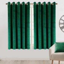 (Velvet Curtains 66 x 72) Velvet Green Curtain Pair of Eyelet Ring Top Soft