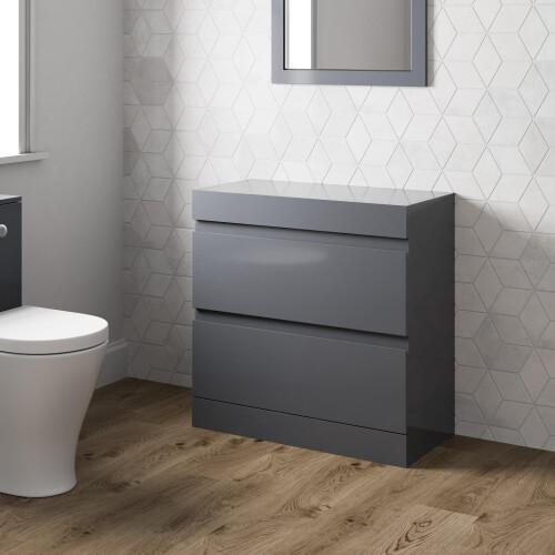 800 Bathroom Countertop Vanity Unit Floor Standing Soft Close Drawer Gloss Grey 2