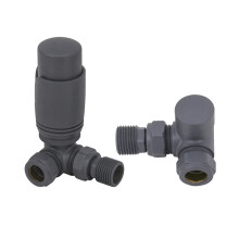 Corner Thermostatic & Manual Towel Rail Radiator Valves Anthracite (15mm) 102-TRV-SD01A+102-MRV-ZD01A