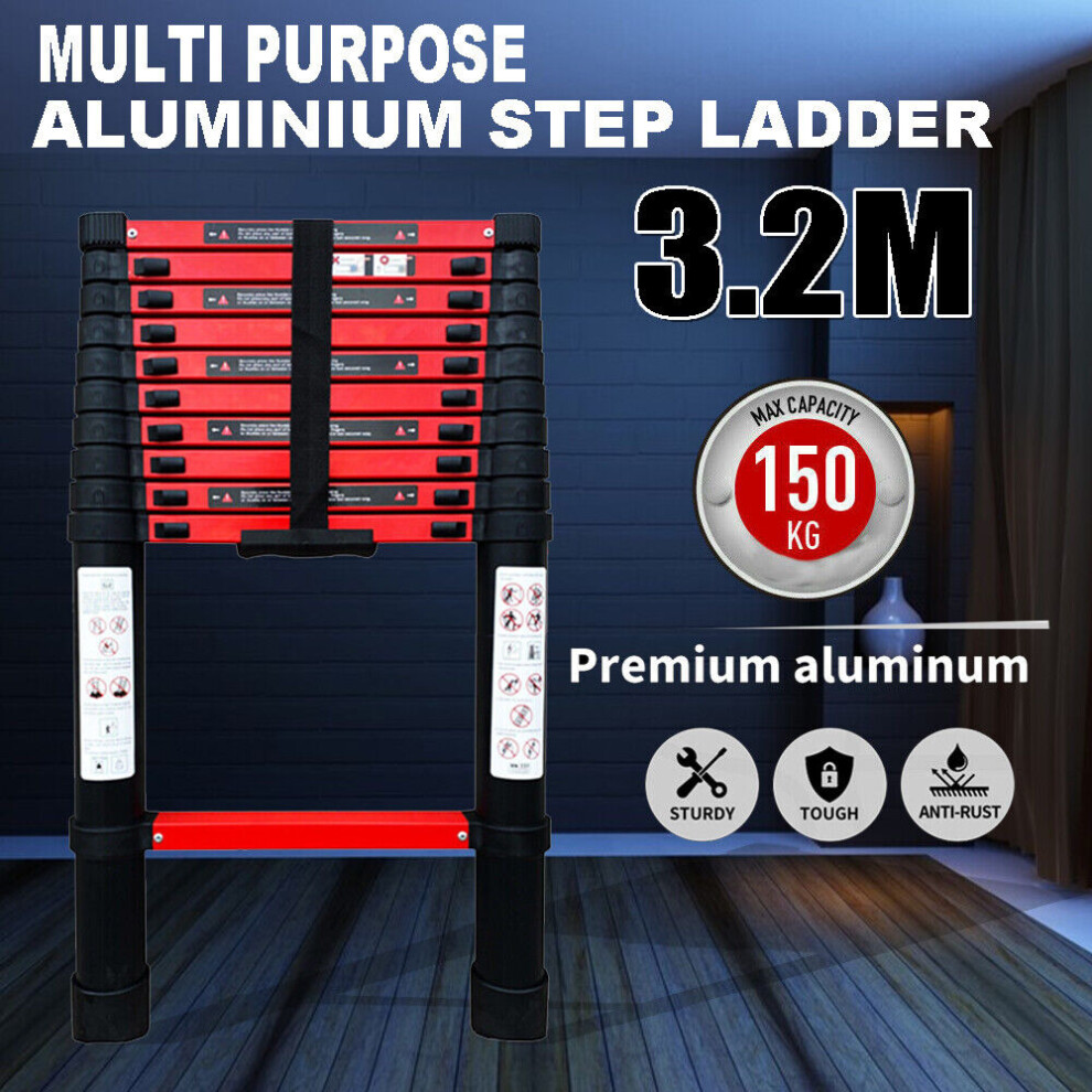 3.2M Red Heavy Duty Aluminium Telescopic Ladder Extendable Step