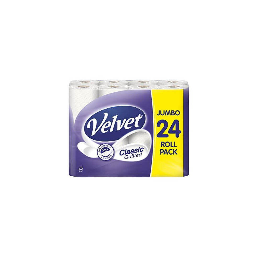 Velvet Classic Quilted Toilet Paper,White 3 ply Rolls, 24 Count 1 pack