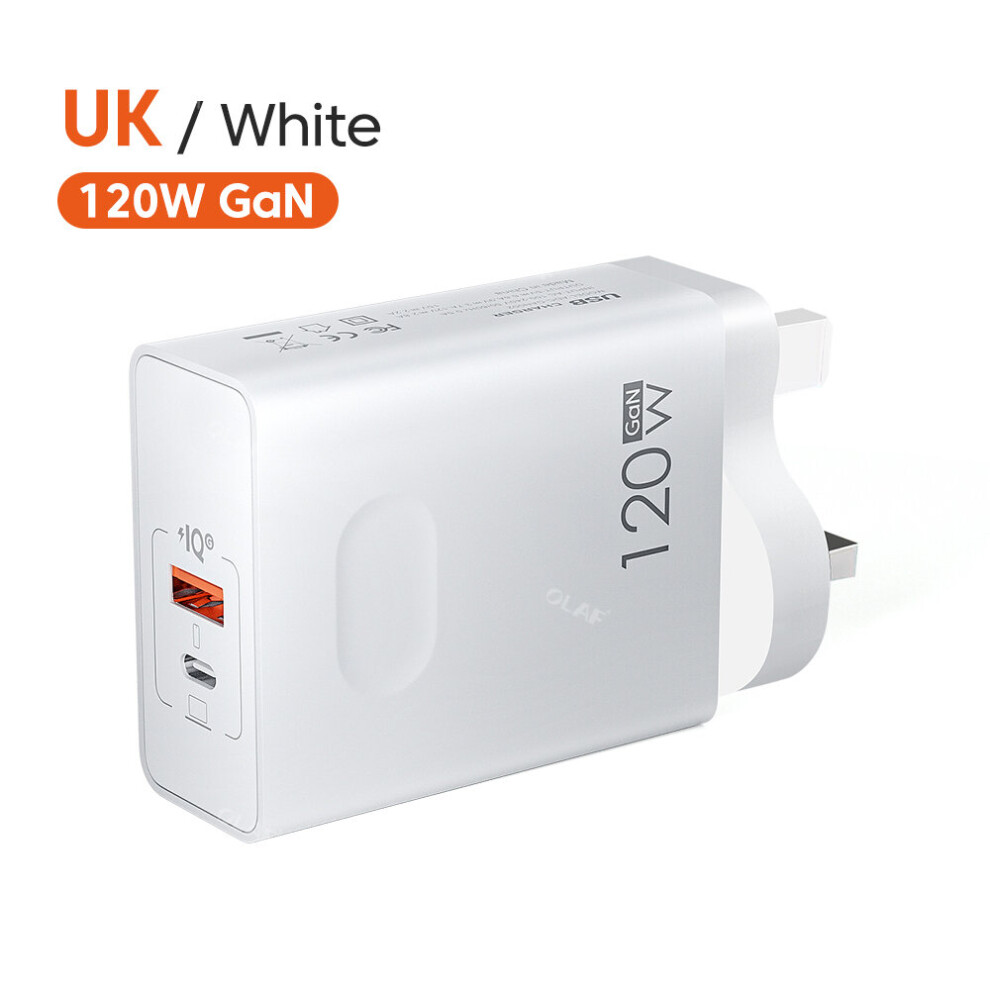 (UK White) 120W GaN USB Charger PD65W Quick Charge 3.0 Type C Charger Fast Charging Charger Adapter For iPhone Xiaomi Samsung Mobile Phone