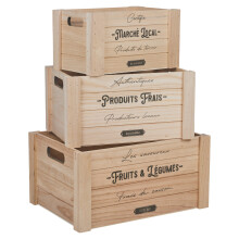 Set of 3 Wooden Storage Chest Fruit & Veg Drawers Tool Boxes w Handles
