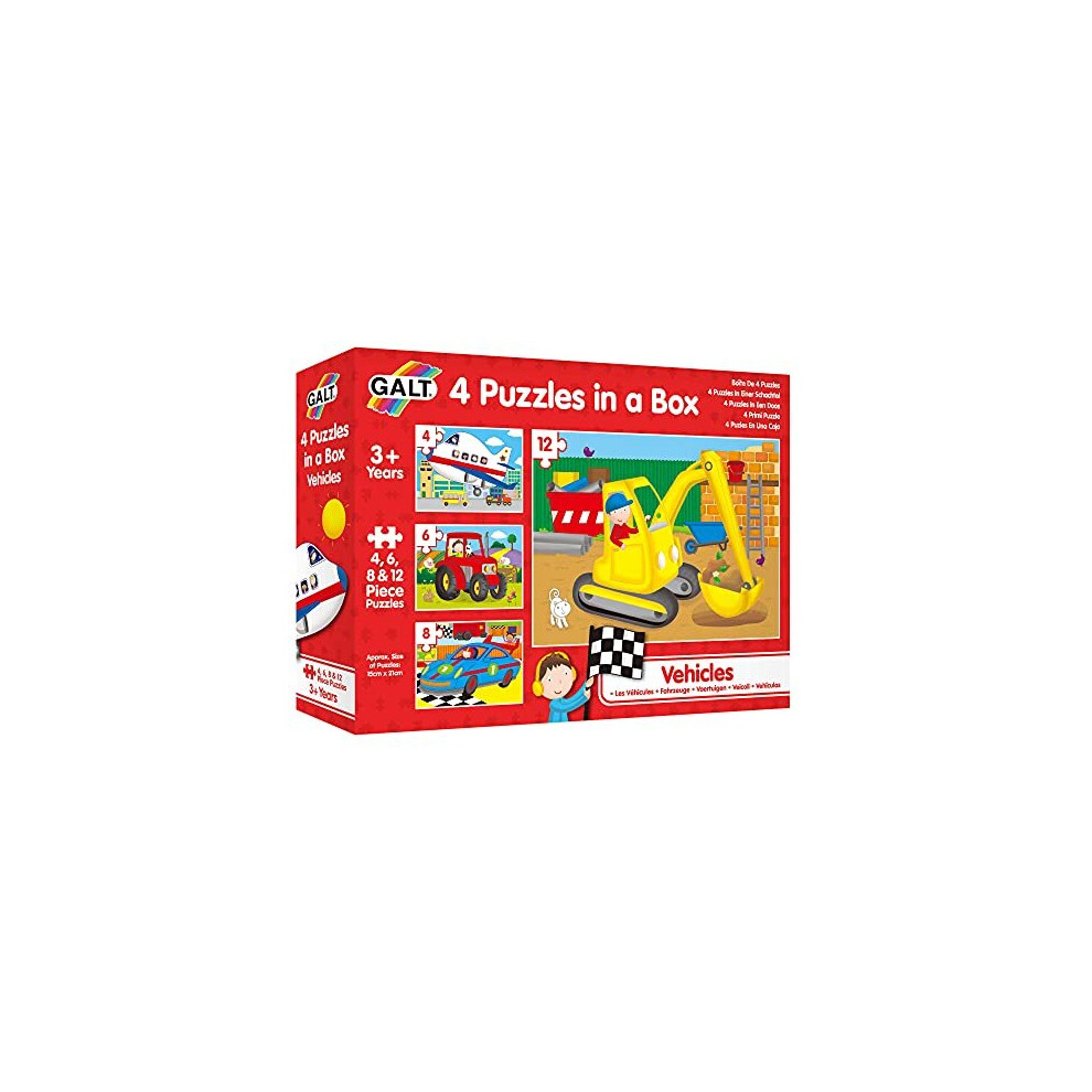 Galt Toys, 4 Puzzles in a Box - Vehicles, Jigsaw Puzzle for Kids, Ages 3 Years Plus