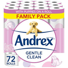Andrex Gentle Clean Toilet Rolls - 72 Toilet Roll Pack (2-ply), Dermatologically Tested