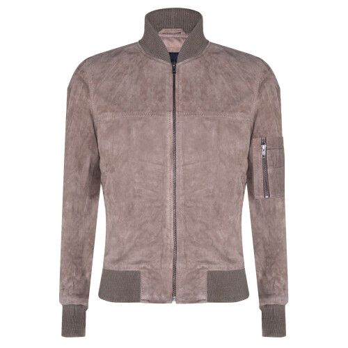 (2XL) Mens Sand Goat Suede Bomber Jacket MA-1 Varsity