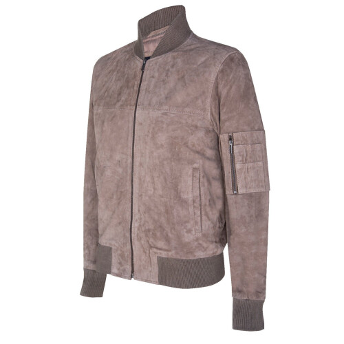 (2XL) Mens Sand Goat Suede Bomber Jacket MA-1 Varsity 1