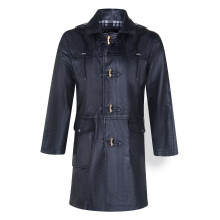 (4XL) Men's Black Leather Duffle Knee Length overcoat