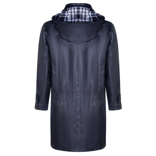 (4XL) Men's Black Leather Duffle Knee Length overcoat 2