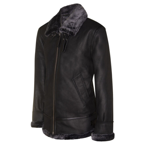 (S) Men's Black Sheepskin  Aviator Pilot Flying Jacket 1