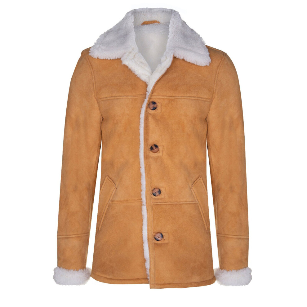 Infinity Leather Men's Brown (S) Tan Shearling Classic Suede Leather Car Coat