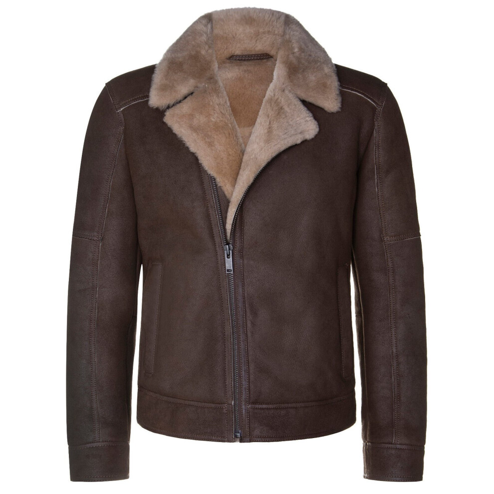 Infinity Leather Men's Brown (2Xl) Sheepskin Jacket Shearling B3 Zipped