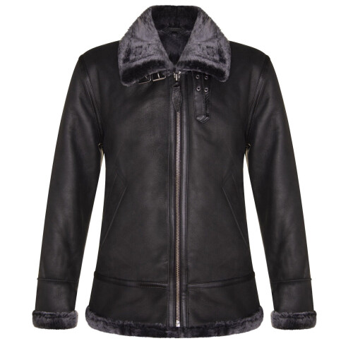 (S) Men's Black Sheepskin  Aviator Pilot Flying Jacket