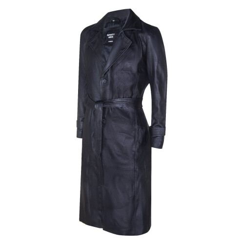 (XL) Men's Black Leather Full Length  Long Overcoat 1
