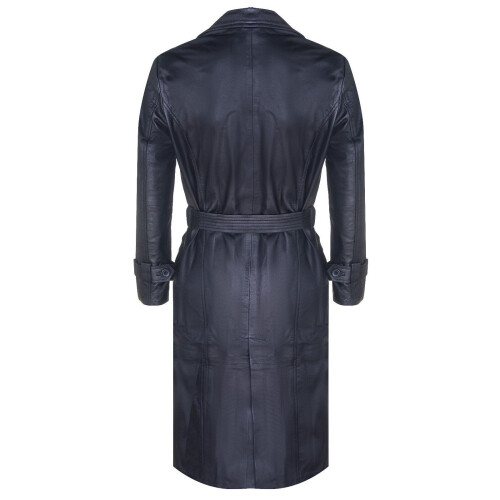(XL) Men's Black Leather Full Length  Long Overcoat 2
