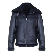 (3XL) Men's Black Sheepskin Bomber Jacket Retro RAF B3 Real Shearling Leather Biker