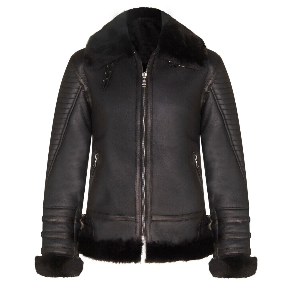 Infinity Leather Men's Black (4Xl) Sheepskin Jacket Retro B3 Shearling