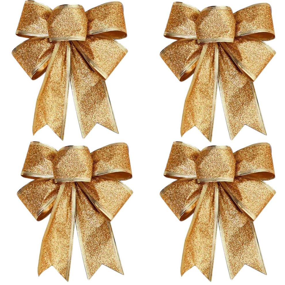 10PCS Decoration Bows Ribbon Gold 25 x 21cm Xmas Ornaments