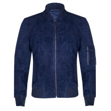 (L) Mens Navy Goat Suede Bomber MA-1 Varsity Jacket
