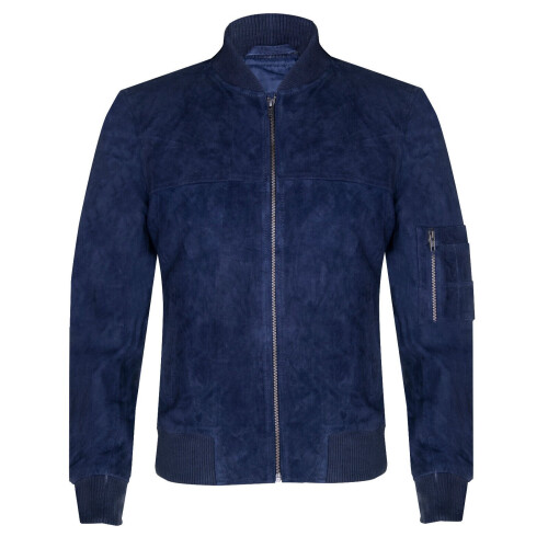 (L) Mens Navy Goat Suede Bomber  MA-1 Varsity  Jacket
