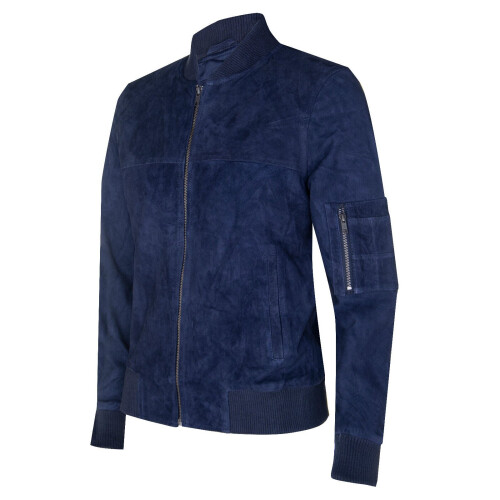 (L) Mens Navy Goat Suede Bomber  MA-1 Varsity  Jacket 1