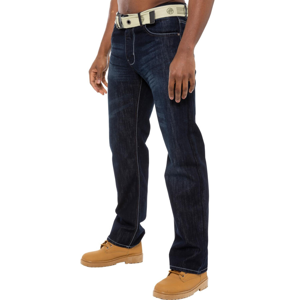 (32W/30L, Blue) Enzo Mens Regular Fit Straight Leg Jeans-image-OPC-PC8BBMS-NEW