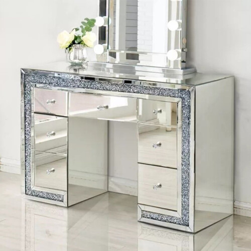 Drawer Mirrored Crushed Diamond Dressing Table on OnBuy