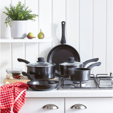 Steel 5 Piece Cookware Set Non Stick Frying Pan Saucepan Pots Lids