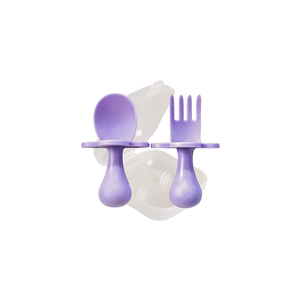 Baby And Toddler Self-Feeding Utensils – Spoon And Fork Set For Baby-Led Weaning – Made Of Non-Toxic Plastic – Protective Barriers To Prevent Grabease