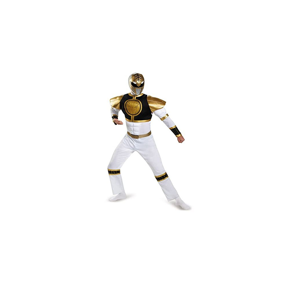 Photos - Fancy Dress Power Official Deluxe Muscle White  Rangers Costume Adult, Superhero Costumes For Adults Size XL 
