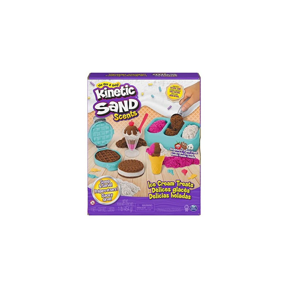 Scents, Ice Cream Treats Playset with 3 Colours of All-Natural Scented Sand and 6 Serving Tools, Sensory Toy and Gift for Kids Aged 3 and up