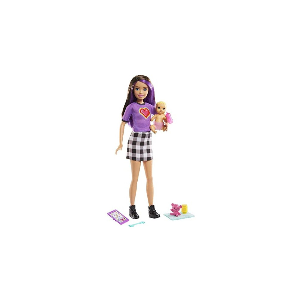 Skipper Babysitters Inc. Doll & Accessories Set with 9-in / 22.86-cm Brunette Skipper Doll, Baby Doll & 4 Storytelling Pieces for 3 to 7 Year Olds,