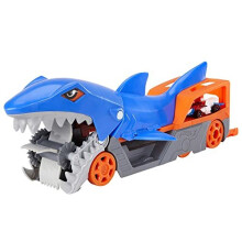 Shark Chomp Transporter Playset with One 1:64 Scale Car for Kids 4 to 8 Years Old, Shark Bite Hauler Picks Up Cars in Its Jaws & Stores Up to Five in